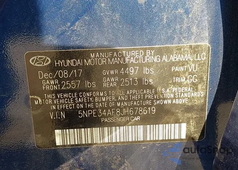 2018 Hyundai Sonata Sel из США, поврежденный, VIN 5NPE34AF8JH678619